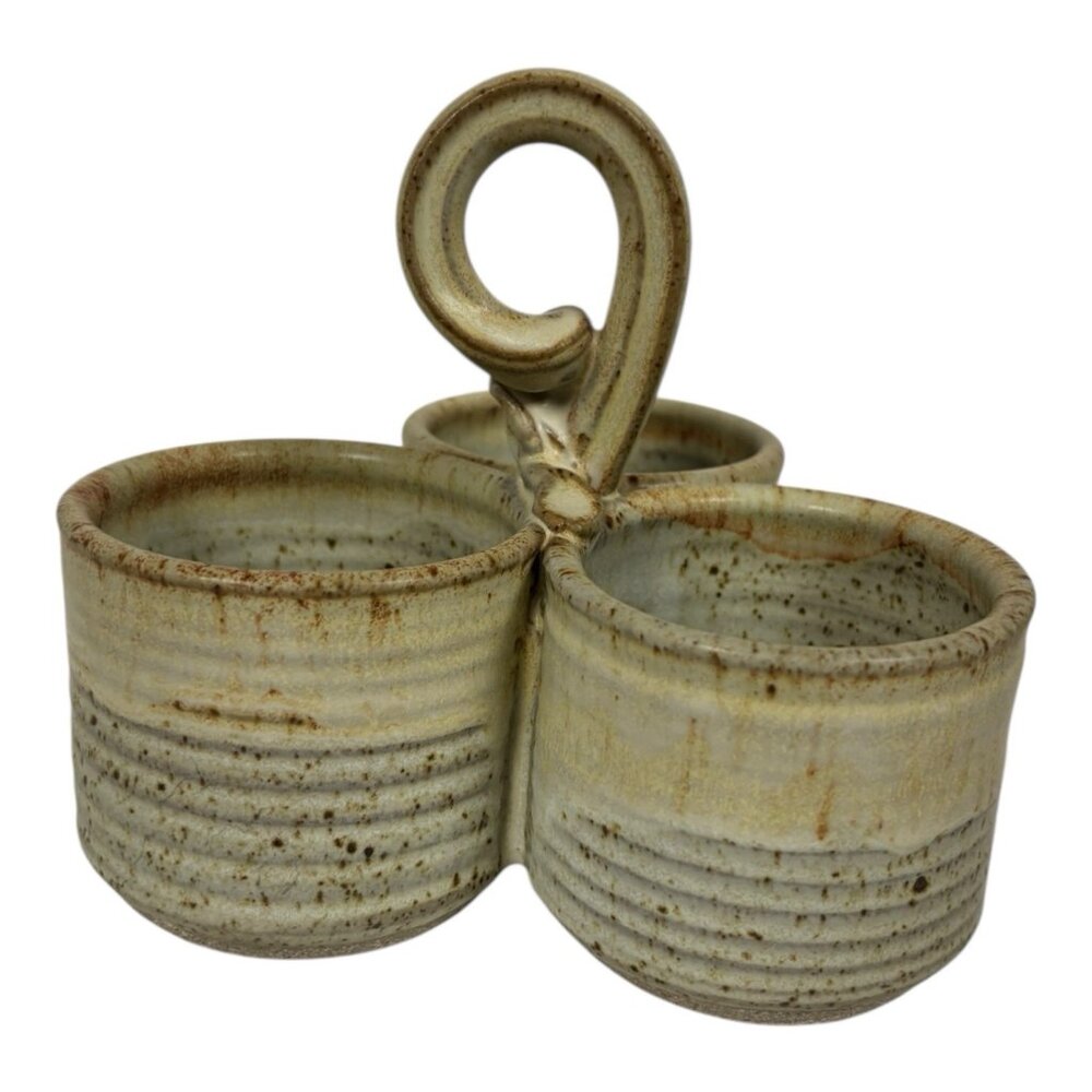 Chris Davis Art Pottery Condiment Server Signed Perkins Cove Ogunquit Maine
